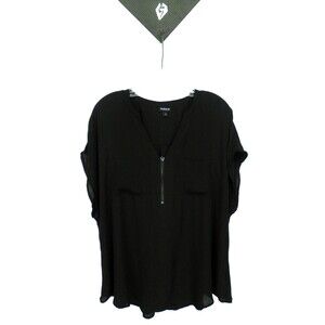 Torrid Women's Sheer Black Minimalist V-Neckline Lose Fit Short Sleeve Top Sz. 1